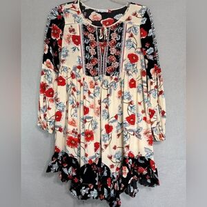Patrons Of Peace Mini Floral Dress Size XS Bohemian Artsy Ruffle Peasant Western